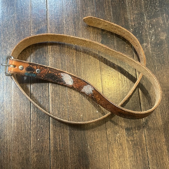 Other - Handmade Tooled & Hand Painted Leather Belt/W 1” L 53.5”